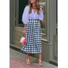image:imageCHARTOU Womens Summer Gingham Long Skirt Casual High Waisted A Line Plaid Printed Flowy Skirt with PocketsBlue