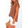 image:imageCHARTOU Womens Summer V Neck SelfTie Ruffle Flutter Sleeve Solid Color Blouse TShirtBrown