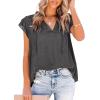 image:imageCHARTOU Womens Summer V Neck SelfTie Ruffle Flutter Sleeve Solid Color Blouse TShirtGrey