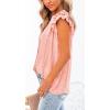 image:imageCHARTOU Womens Summer V Neck SelfTie Ruffle Flutter Sleeve Solid Color Blouse TShirtPink