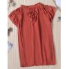 image:imageCHARTOU Womens Summer V Neck SelfTie Ruffle Flutter Sleeve Solid Color Blouse TShirtRusty Red