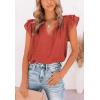 image:imageCHARTOU Womens Summer V Neck SelfTie Ruffle Flutter Sleeve Solid Color Blouse TShirtRusty Red