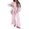 image:imageCHARTOU Plaid Lounge Set Women 2 Piece Outfits Spring Buttons Shirt Ruffle Wide Leg Pants Pajamas SetsPink