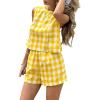 image:imageCHARTOU Women Plaid Two Piece Short Sets Summer Sleeveless Tank Top Elastic Waist Shorts Matching Lounge SetsYellow