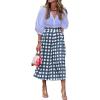 image:imageCHARTOU Womens Summer Gingham Long Skirt Casual High Waisted A Line Plaid Printed Flowy Skirt with PocketsBlue