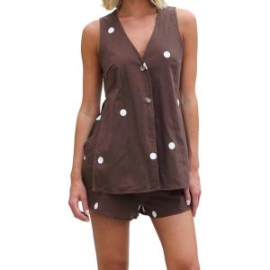image:imageCHARTOU Women Polka Dot Two Pieces Short Sets Deep V Neck Tank Top Elastic Waist Shorts Matching Lounge SetsCoffee