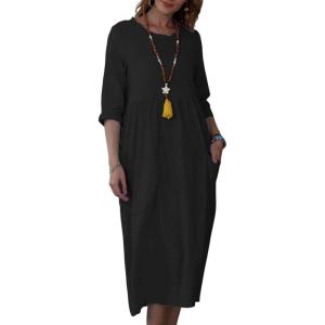 image:imageCHARTOU Womens Summer Casual 34 Sleeve TShirt Dress Baggy ALine Flowy Swing Dresses with PocketsBlack