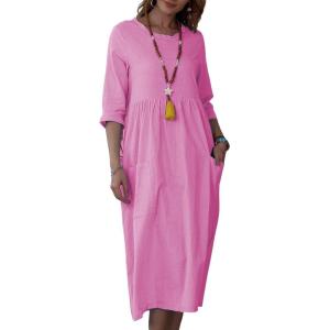 image:imageCHARTOU Womens Summer Casual 34 Sleeve TShirt Dress Baggy ALine Flowy Swing Dresses with PocketsPink