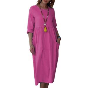 image:imageCHARTOU Womens Summer Casual 34 Sleeve TShirt Dress Baggy ALine Flowy Swing Dresses with PocketsRose