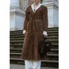 image:imageCHARTOU Faux Suede Long Trench Coat Women Winter Notch Lapel Double Breast Peacoat Jacket Overcoat with BeltBrown