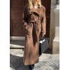 image:imageCHARTOU Faux Suede Long Trench Coat Women Winter Notch Lapel Double Breast Peacoat Jacket Overcoat with BeltBrown