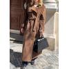 image:imageCHARTOU Faux Suede Long Trench Coat Women Winter Notch Lapel Double Breast Peacoat Jacket Overcoat with BeltBrown
