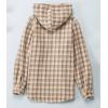 image:imageCHARTOU Fleece Jacket Women Plaid Shacket Sherpa Lined Jacket Flannel Fuzzy Coat Winter Hooded Button OvercoatKhaki