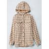 image:imageCHARTOU Fleece Jacket Women Plaid Shacket Sherpa Lined Jacket Flannel Fuzzy Coat Winter Hooded Button OvercoatKhaki