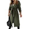 image:imageCHARTOU Women Casual Long Trench Coat Open Front Wool Coat Winter Jacket Peacoat Lapel Collar Overcoat with BeltArmy Green