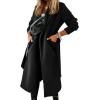 image:imageCHARTOU Women Casual Long Trench Coat Open Front Wool Coat Winter Jacket Peacoat Lapel Collar Overcoat with BeltBlack