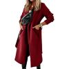 image:imageCHARTOU Women Casual Long Trench Coat Open Front Wool Coat Winter Jacket Peacoat Lapel Collar Overcoat with BeltWine Red