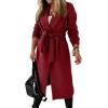 image:imageCHARTOU Women Casual Long Trench Coat Open Front Wool Coat Winter Jacket Peacoat Lapel Collar Overcoat with BeltWine Red