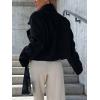 image:imageCHARTOU Women Double Breasted Cropped Peacoat Notch Lapel Tweed Crop Blazer Jacket Wool Blend Short OvercoatBlack