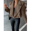 image:imageCHARTOU Women Double Breasted Cropped Peacoat Notch Lapel Tweed Crop Blazer Jacket Wool Blend Short OvercoatDark Khaki