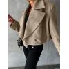 image:imageCHARTOU Women Double Breasted Cropped Peacoat Notch Lapel Tweed Crop Blazer Jacket Wool Blend Short OvercoatKhaki