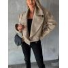 image:imageCHARTOU Women Double Breasted Cropped Peacoat Notch Lapel Tweed Crop Blazer Jacket Wool Blend Short OvercoatKhaki