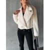 image:imageCHARTOU Women Double Breasted Cropped Peacoat Notch Lapel Tweed Crop Blazer Jacket Wool Blend Short OvercoatWhite