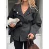 image:imageCHARTOU Women Elegant Wool Pea Coat Fall Winter Lapel Collared Warm Trench Overcoat with BeltDark Grey