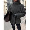 image:imageCHARTOU Women Elegant Wool Pea Coat Fall Winter Lapel Collared Warm Trench Overcoat with BeltDark Grey