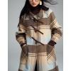 image:imageCHARTOU Women Fall Winter Wool Long Pea Coat Vintage Plaid Lapel Doll Collar Button down Midi Trench OvercoatCamel