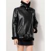 image:imageCHARTOU Women Faux Leather Jacket Fur Lined Winter Coat Warm Zip Up Notched Collar Moto Bomber JacketBlack Sherpa