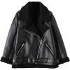 image:imageCHARTOU Women Faux Leather Jacket Fur Lined Winter Coat Warm Zip Up Notched Collar Moto Bomber JacketBlack Sherpa
