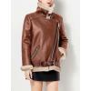image:imageCHARTOU Women Faux Leather Jacket Fur Lined Winter Coat Warm Zip Up Notched Collar Moto Bomber JacketBrown Fur