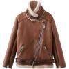 image:imageCHARTOU Women Faux Leather Jacket Fur Lined Winter Coat Warm Zip Up Notched Collar Moto Bomber JacketBrown Fur