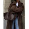 image:imageCHARTOU Women Faux Suede Long Winter Coats Oversized Lapel Collar Button Down Jacket Overcoat with BeltBrown