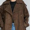 image:imageCHARTOU Women Faux Suede Long Winter Coats Oversized Lapel Collar Button Down Jacket Overcoat with BeltBrown