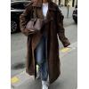 image:imageCHARTOU Women Faux Suede Long Winter Coats Oversized Lapel Collar Button Down Jacket Overcoat with BeltBrown