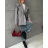 image:imageCHARTOU Women Herringbone Wool Coat Notch Lapel Double Breasted Midi Overcoat Dressy Winter Trench Pea CoatGrey