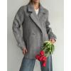 image:imageCHARTOU Women Herringbone Wool Coat Notch Lapel Double Breasted Midi Overcoat Dressy Winter Trench Pea CoatGrey