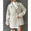 image:imageCHARTOU Women Herringbone Wool Coat Notch Lapel Double Breasted Midi Overcoat Dressy Winter Trench Pea CoatWhite