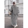 image:imageCHARTOU Women Houndstooth Long Overcoat Jacket Oversized Notch Lapel Button Down Outwear Coat with BeltBlack