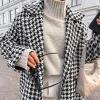 image:imageCHARTOU Women Houndstooth Long Overcoat Jacket Oversized Notch Lapel Button Down Outwear Coat with BeltBlack