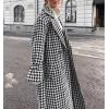 image:imageCHARTOU Women Houndstooth Long Overcoat Jacket Oversized Notch Lapel Button Down Outwear Coat with BeltBlack