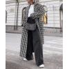 image:imageCHARTOU Women Houndstooth Long Overcoat Jacket Oversized Notch Lapel Button Down Outwear Coat with BeltBlack