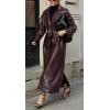 image:imageCHARTOU Women Long Winter Trench Coat Pu Faux Leather Jacket Vegan Pleather Duster Overcoat with BeltWine