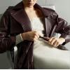 image:imageCHARTOU Women Long Winter Trench Coat Pu Faux Leather Jacket Vegan Pleather Duster Overcoat with BeltWine