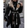 image:imageCHARTOU Women Plaid Patchwork Pea Coat Jacket Fall Winter Wool Shawl Collar Trench Overcoat with BeltBlack