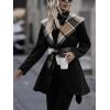 image:imageCHARTOU Women Plaid Patchwork Pea Coat Jacket Fall Winter Wool Shawl Collar Trench Overcoat with BeltBlack