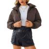 image:imageCHARTOU Women Short Cropped Puffer Jacket Parka Warm Quilted Bomber Jacket Coat Crop OvercoatBrown