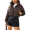 image:imageCHARTOU Women Short Cropped Puffer Jacket Parka Warm Quilted Bomber Jacket Coat Crop OvercoatBrown